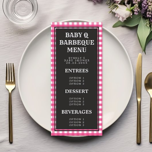 Baby Q roze menu Baby shower Gingham Pset