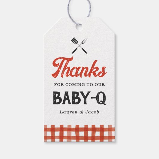 Baby Q rustieke koppels Baby shower Cadeaulabel (Voorkant)