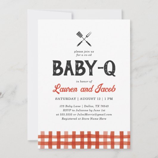 Baby Q Rustieke Koppels Baby shower Uitnodiging (Voorkant)