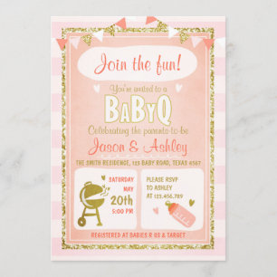 Baby Q uitnodiging Code BBQ Baby shower Nodig Roze
