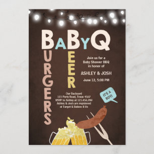 Baby Q-uitnodiging Coed BBQ Baby shower Rustic Boy Kaart