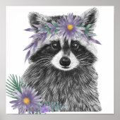 Baby Raccoon Floral Nursery Print | Impression Rac (Devant)