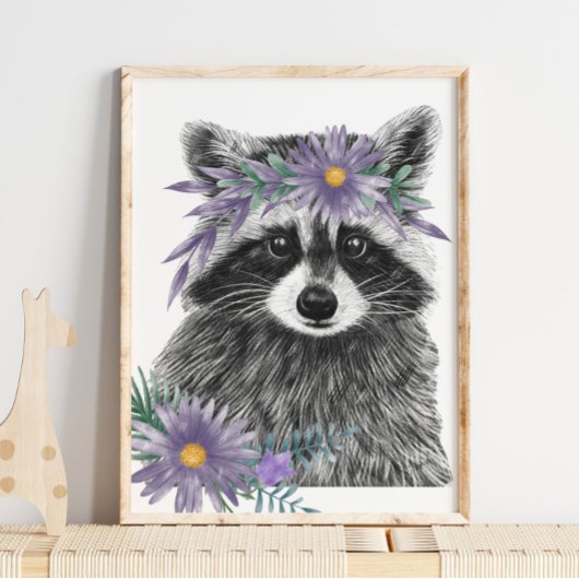 Baby Raccoon Floral Nursery Print | Impression Rac
