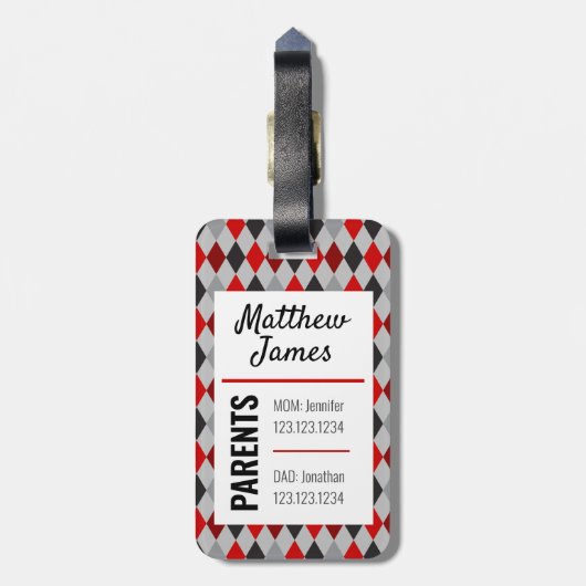 Baby Raider Red Black Argyle Pattern Bag Label Bagagelabel (Achterkant verticaal)