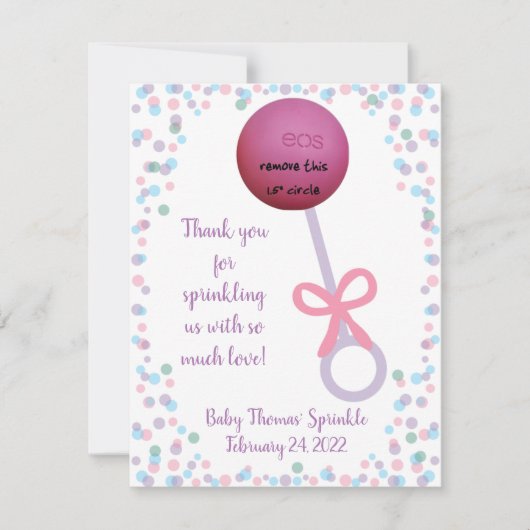 Baby Rattle-douche/sprinkle EOS-bevoordeling Notitiekaartje (Voorkant)
