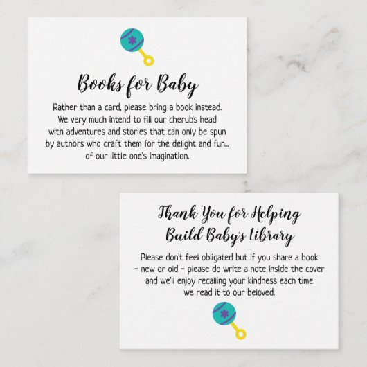 Baby Rattle Simple Book Request Insertion Cartes (Devant / Derrière)