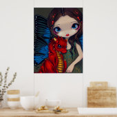Baby Red Dragon dragoning fairy Art Print (Keuken)
