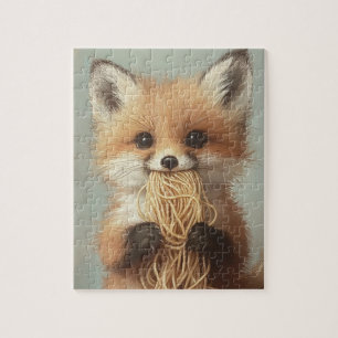 baby Red Fox eet spaghetti Legpuzzel