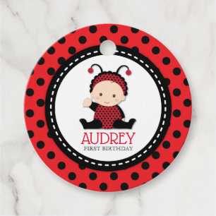 Baby Red Ladybug First Birthday Baby shower Bedankjes Labels