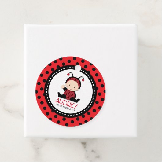 Baby Red Ladybug First Birthday Baby shower Bedankjes Labels (In situ)