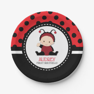 Baby Red Ladybug First Birthday Baby shower Papieren Bordje