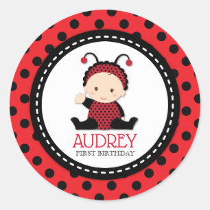 Baby Red Ladybug First Birthday Baby shower Ronde Sticker