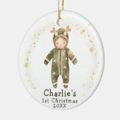 Baby ReindeerJumpsuit Baby's Eerste Kerstmis Keramisch Ornament (Links)