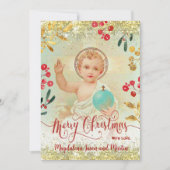 Baby religieuze kerstabel kaart (Voorkant)