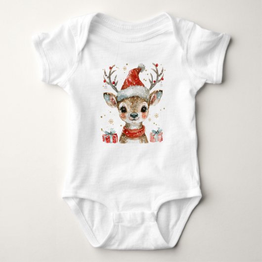 Baby rendier in Santa Hat Kinder Romper (Voorkant)