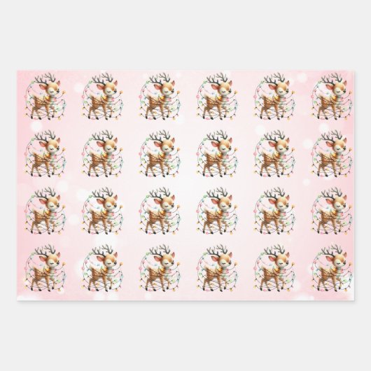 Baby Rendier Tangled Lights Kerst Kinderen Inpakpapier Vel (Voorkant 3)