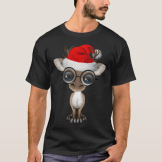 Baby rendieren dragen een kerstmuts en een bril t-shirt