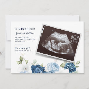 Baby Reveal Stofblauw Bloemig Zwangerschap Aankondiging