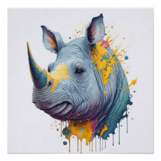 Baby Rhino Splash Art Print Perfect Poster