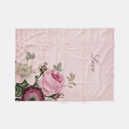 Baby Roos Peony Fleece Blanket Love Pink (Voorkant (Horizontaal))