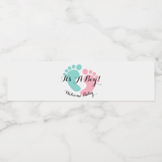 BABY Roze Blauw Tiny Footprints Douche onthullen F Waterfles Etiket (Enkel label)