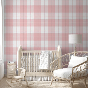 Baby roze en wit plaid patroon behang