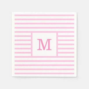 Baby Roze en Witte Strepen Custom Monogram Servet