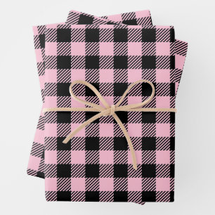 Baby roze en zwarte buffel geruit Inpakpapier Vel