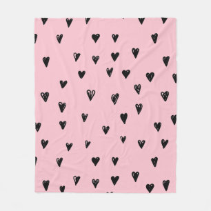 Baby Roze en Zwarte Doodles Leuk Hart Patroon Fleece Deken