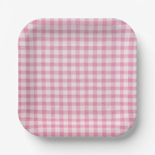Baby Roze Geruite Patroon Papieren Bordje