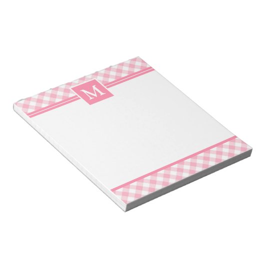 Baby roze gingham check Monogram Notitieblok (Schuin)