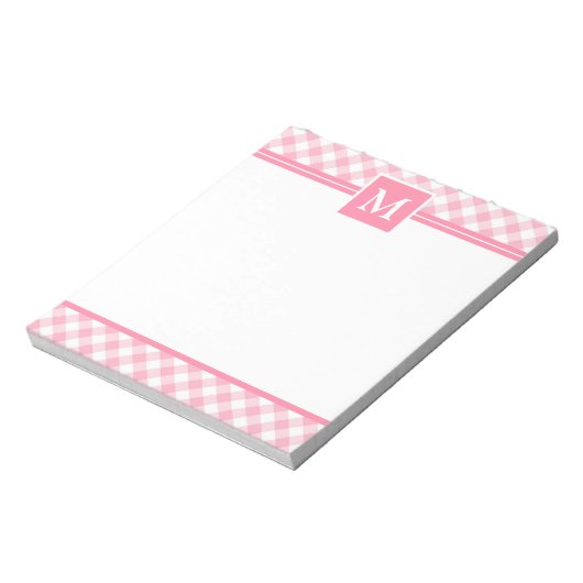 Baby roze gingham check Monogram Notitieblok (Gedraaid)