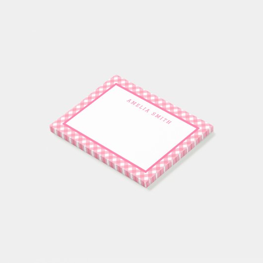 Baby Roze Gingham met Border Post-it® Notes (Schuin)