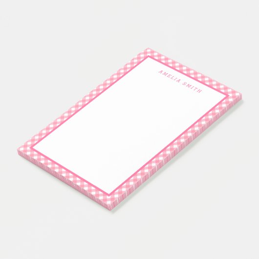 Baby Roze Gingham met Border Post-it® Notes (Schuin)