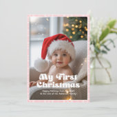 Baby Roze Gingham Mijn Eerste Kerstmis Baby Feestdagenkaart (Staand voorkant)