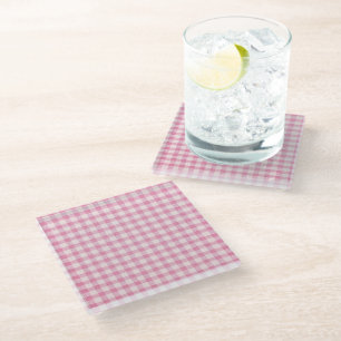 Baby Roze Gingham Patroon Glazen Onderzetter