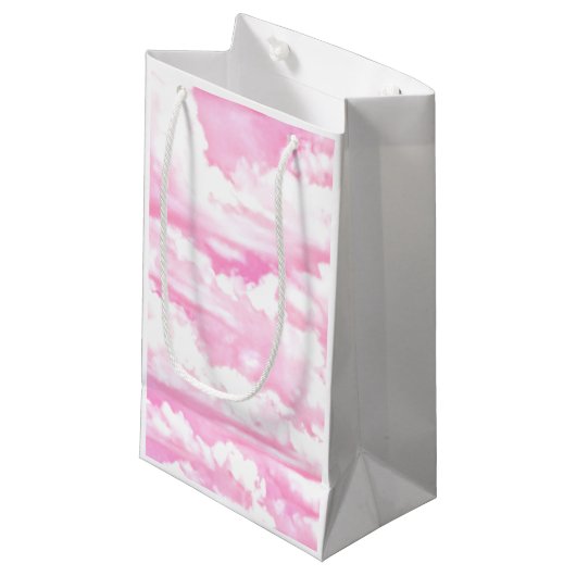 Baby roze Happy Clouds-achtergrond Klein Cadeauzakje (Voorkant Gekanteld)