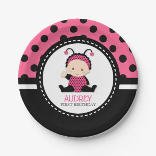 Baby Roze Ladybug First Birthday Baby shower Papieren Bordje