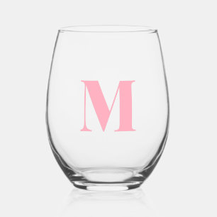 Baby Roze Modern Monogram Initiaal Letter Wijnglas Zonder Voet
