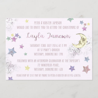 Baby roze Moon en Stars Party Invitation Kaart