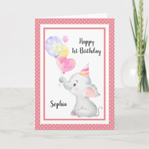 Baby Roze olifant Cute Birthday Girl Aangepast Kaart