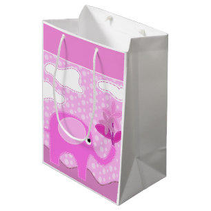 Baby Roze olifant en bloemen Medium Cadeauzakje