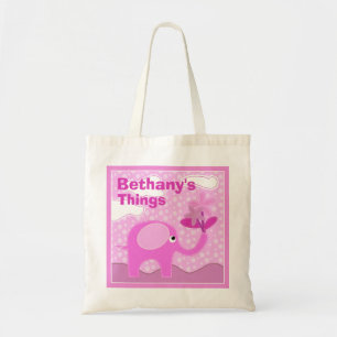 Baby roze olifant gepersonaliseerd tote bag
