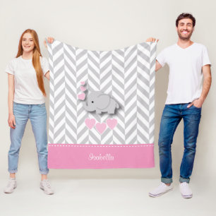 Baby roze olifant - Personaliseer Fleece Deken
