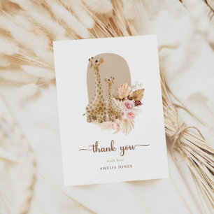 Baby Roze Pampas Grass Giraffe Baby shower Bedankkaart