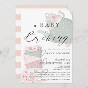 Baby Roze Tea Party drive-by Baby shower Kaart