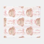 Baby Roze teddyberen en bogen Fleece Deken (Voorkant (Horizontaal))