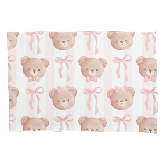 Baby Roze teddyberen en bogen Kussensloop (Voorkant)