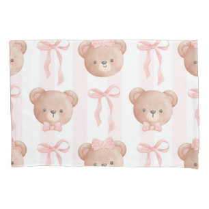 Baby Roze teddyberen en bogen Kussensloop