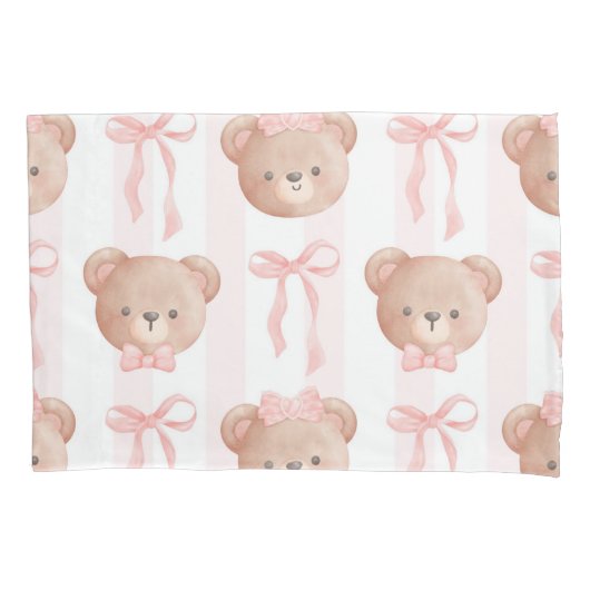 Baby Roze teddyberen en bogen Kussensloop (Voorkant)